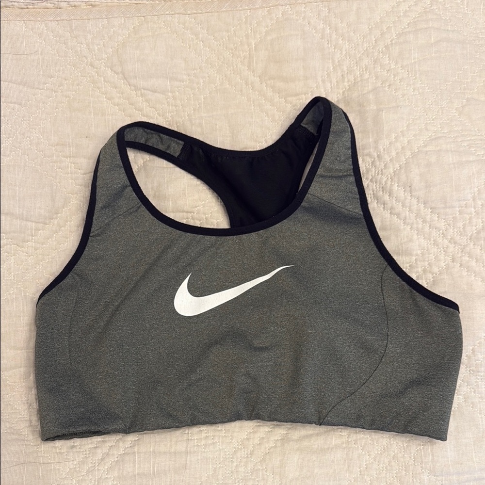 Nike Gray and White High Support Sports Bra